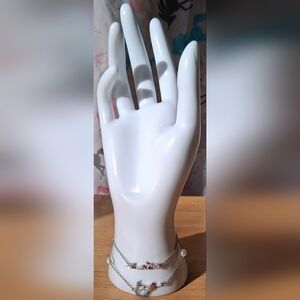 EUC 925 Mermaids w/ Pink & Blue CZ Bling Pearl Adjustable Bracelet Jewelery Set